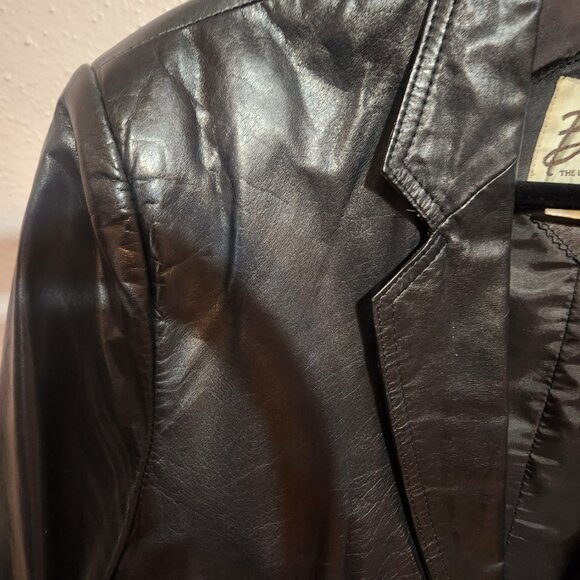 Y2K Vintage Bermans Black Mens Genuine Leather Blazer 2 Pocket 2 Button Size 42 - Picture 5 of 16